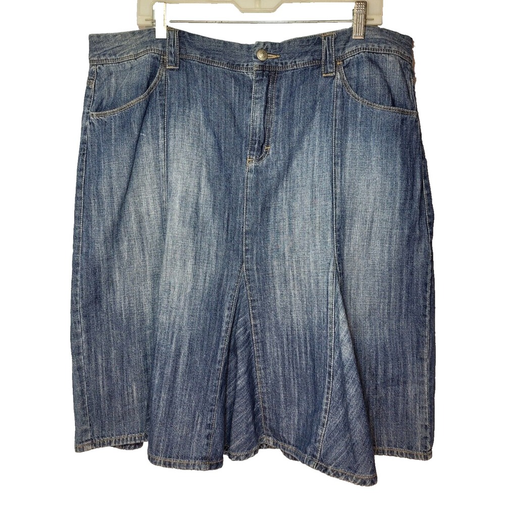 VTG Tommy Hilfiger Blue Denim Cotton Jean Godet Skirt Pockets Y2K Size‎ 16
